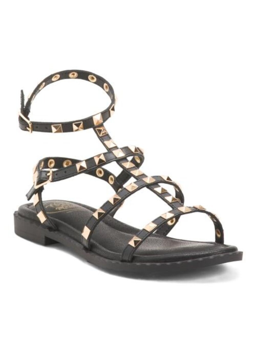 HAPPYMONK Made In Spain Leather Strap Studded Flat Sandals